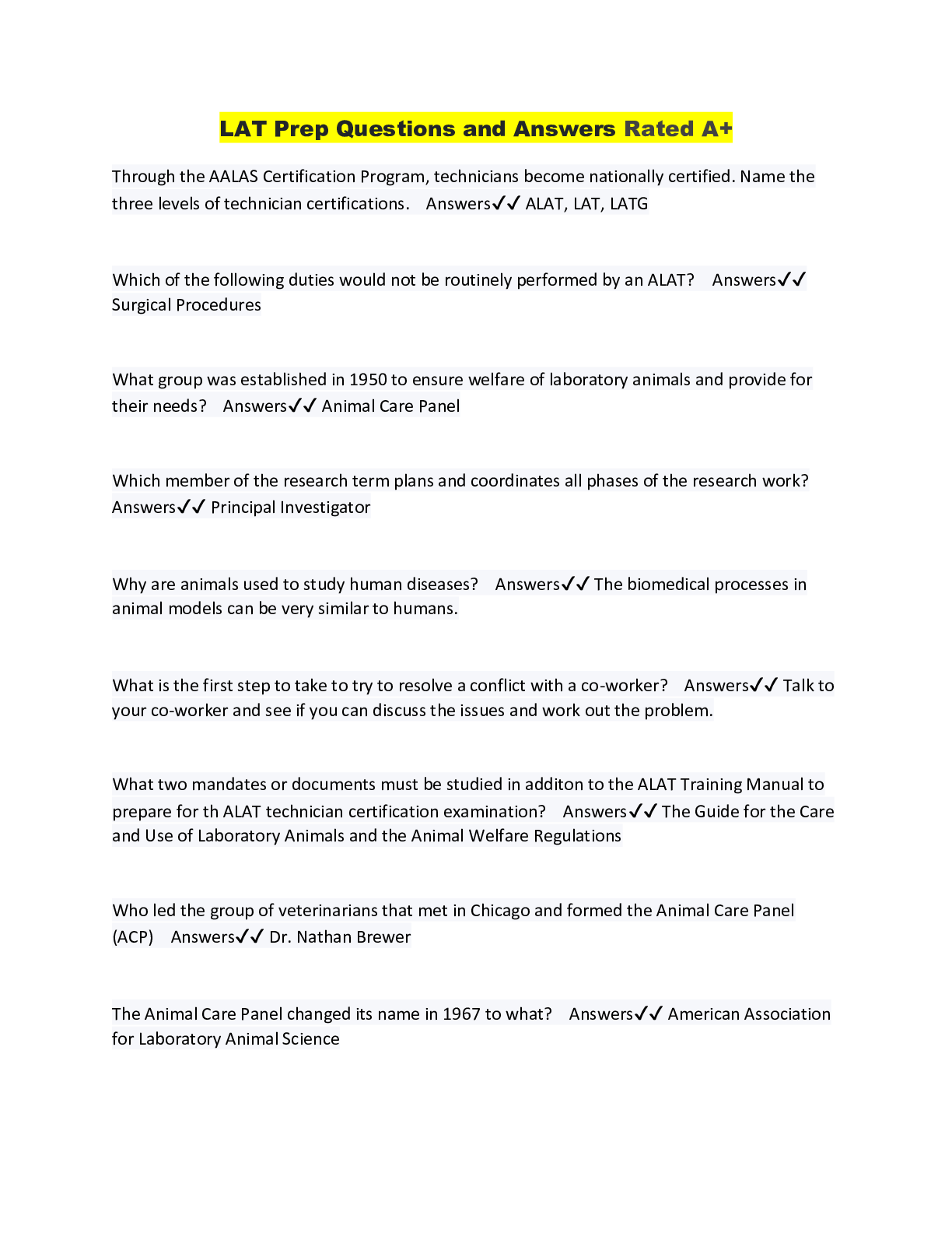 Preview image for LAT Prep Questions and Answers Rated A+